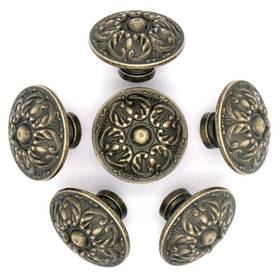 Lxz-knob202010-brs Lxz 6 Pcs Vintage Antique Brass Knobs Handles Pulls With Flower Pattern For Cab Inch