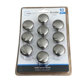 Mainstays 035061927348 Cabinet Knobs 10 Pack Satin Nickel Finish Easy Application Hardware Included