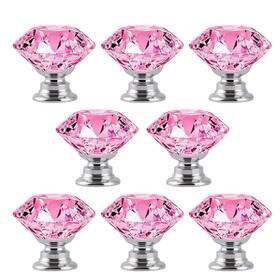 Mdply 410462367521 8 Pack Pink Crystal Cabinet Knobs Pulls 30mm Diamond Glass Decorative