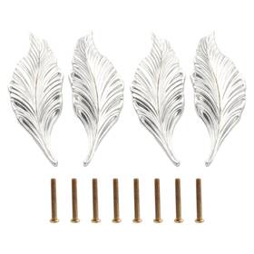Sz070280014905rk-2-u2 Mgoodoo 2 Pairs Silver Long Leaf Shape Drawer Knobs 4.13 Inch Pull Knob Handle For Kitch