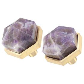 Gdstsu029001 Mookaitedecor Set Of 2 Amethyst Hexagon Drawer Knobs With Screws Hexagonal Stone