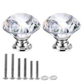 Sz070280012505rk-u2 Mtsooning 2pcs Diamond Glass Knob 30mm/1.18 Inch Clear Crystal Pull With 3 Size Screws For