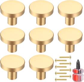 026-mzl Muzhupguz Brushed Brass Round Cabinet Knobs 8 Pcs 20x25 Mm For Dresser And Cupboard