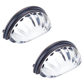 Amt01192501 My Mironey 3 Inch Hole Centers Clear Glass Cabinet Cup Pulls Scalloped Crystal Gl