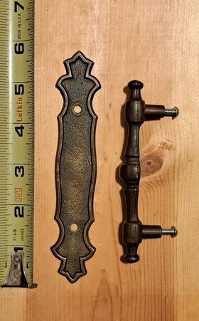 63-3587 National Lock Vintage 1971 Co Brass Drawer Pull Handles Screws And Back Plate Usa