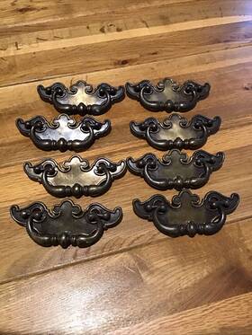 Fi-3765-101 National Lock Lot Of 8 Antique Brass Drop Bail Batwing Chippendale Drawer Pull
