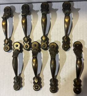 Fo-3831-001 National Lock Lot Of 8 Vtg 5 5/8 Inch Brass Cabinet Pulls 3 1/2 O.c With Screws