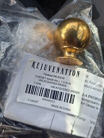 C100337 Pair Rh Rejuvenation Hardware Drawer Knobs Ball Unlacquere Brass 1 3/16inch