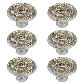 Frs0101 Pastlla 6 Pcs 1.26 Inch Silver Euro Rose Decorative Cabinet Knobs Round Grain Dresser