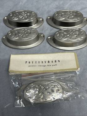 3418514 Pottery Barn Pewter Vintage Bin Pull Drawer Hardware Set Lot Of 5 Knobs