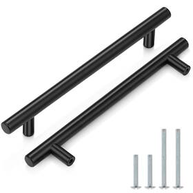 Probrico 611559350272 10 Pack Flat Black Euro T Bar Cabinet Handles 7-9/16 Inch Hole Centers