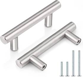 Probrico 712322527768 25 Pack Stainless Steel T Bar Cabinet Pulls 2.5 Inch Hole Centers Brushed Nic