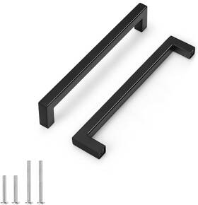 Probrico 713965393918 5 Pack 7.5 Inch Hole Center Black Square Kitchen Cabinet Pulls Stainless Steel