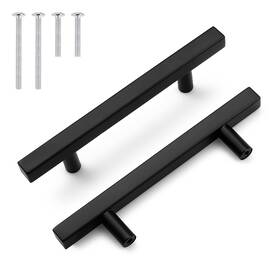 Probrico 941154040532 Handles-pack Of 15 Black 4 Inch 102mm Hole Centers Square T Bar Kitchen Cabinet