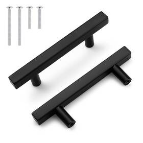 Hmpdd-j16-hbk76-25pack Probrico Cabinet Handles-pack Of 25 Black 3inch 76mm Hole Centers Square T Bar Kitchen