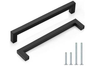 Pddjs12hbk192 Probrico 19 Pack 8 Inch Matte Black Square Bar Cabinet Pulls Handles 7-9/16 Holes