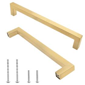 Gb21114-140 Qjaiune 6 Pack Brushed Gold Cabinet Pulls Square Dresser Handles 7-1/2 Inch / 192mm
