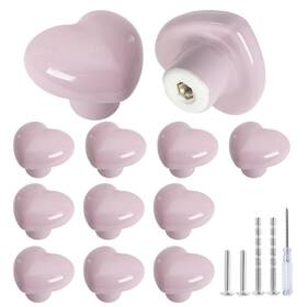Gb31108-304 Qjaiune 12pcs Ceramic Cabinet Knobs Light Pink Drawer Heart Shaped Dresser Kno