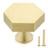Qogri Sun 10-pack Solid Brass Hexagon Cabinet Knobs 1-1/10-inch Diameter Gold