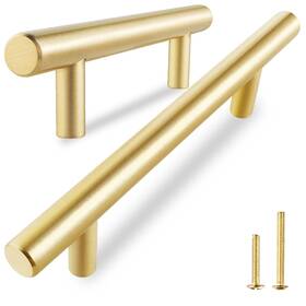 B08k4fv957 Qogrisun 5-pack Solid Brass Cabinet Pulls Gold Euro T-bar Handles 5 Inch Center