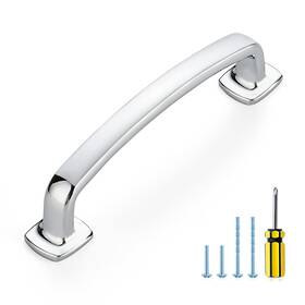 B0c143fdns Ravinte 10pk Polished Chrome 3-3/4 Inch Cabinet Handles Flat Square Curved Drawer Pu