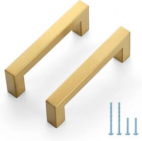Ravinte Hardware 313113998929 10 Pack Brushed Brass Cabinet Pulls 3.75 Inch 96 Mm Hole Center Handl