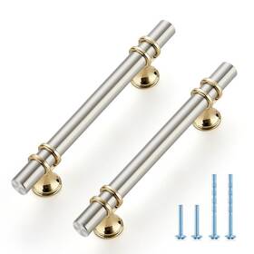 B0cmj468vb Ravinte Hardware 10-pack 6 Inch Brushed Nickel/gold Cabinet Pulls Handles 3-3/4 Hole Center