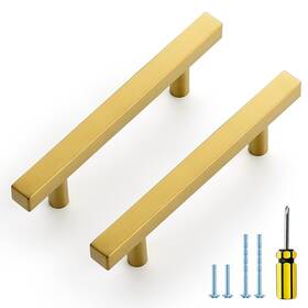 Ocnyjfxlsd89152js10 Ravinte 10 Pcs Gold Cabinet Handles 3-1/2 Inch Center Brushed Brass Square Pulls
