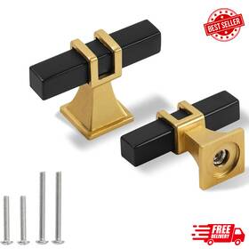 Redunest 744759182739 Cabinet Pulls Matte Black And Gold Handles 2 Pack Square