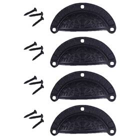 Renovators Supply Manufacturing 671839628422 Black Cabinet Drawer Cup Bin Pull Cast Iron 3.7 W X 1.5 H Unique Decorative Kitc