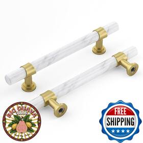 B0cqsvrsjt Rergy 10pk White Marble And Matte Gold Cabinet Handles Drawer Pulls Knobs