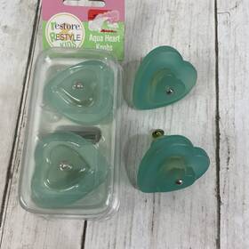 Restore & Restyle 647242610545 Vtg And Kids Heart Dresser Knobs 4 Total - Aqua Translucent