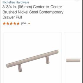 Richelieu 773199308614 Cabinet/drawer Handles 3 3/4 Inch X 7 L Brushed Nickel- 25 New In Box