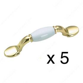 Bp380213030 Richelieu Lot Of 5 3-in Center To Brass And White Arch Handle Drawer Pull