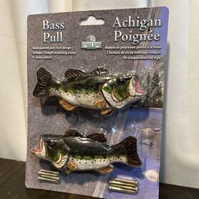Rivers Edge 643323652008 2 Pk Bass Fish Drawer Pull Cabinet Handle Knob Set Fishing Decor New In Box