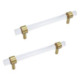 Bc0038 Savagrow Acrylic Cabinet Pulls 5 Inch Center Brushed Brass Clear T-bar Handle 2 Pack