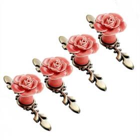 Sctd 400934497008 Ceramic Elegant Rose Cabinet Knobs With Green Bronze Backplates Vintage Kitc
