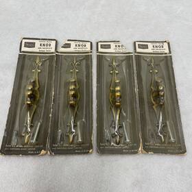 59771 Sears Nos 4 Vintage Mcm Gold Drawer Cabinet Pulls Center Bore Knob And Backplate