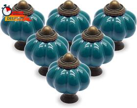 Seimneire 445036437469 25x Teal Ceramic Pumpkin Cabinet Knobs Dresser Drawer Pulls Door Handles