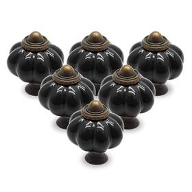 Dx210528 Seimneire 12pcs Black Pumpkin Knobs Vintage Ceramic Cabinet Dresser Drawer Door