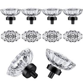 Shiny Handles 681013754762 8 Pack Crystal Glass Cabinet Knobs Oval Vintage Matte Black For