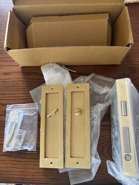 483731 Signature Hardware Modern Pop-out Brass Pocket Door Pull - Privacy Satin