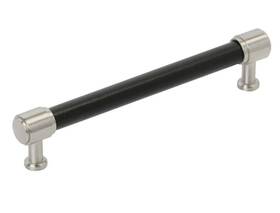 954063 Signature Hardware 489479 Lazzara Black Leather 7.125 Inch Cabinet Pull Satin Nickel