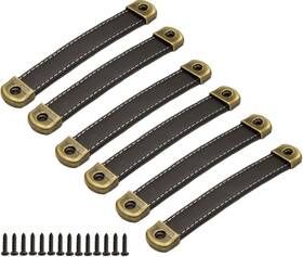 Sinyiol 445021046096 Leather Drawer Pulls With Iron Sheet Enhanced Bearing Capacity 6pcs Cabinet Pull