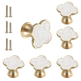 Ssyhqax 616814574844 6 Pcs Brass Four-leaf Clover Knobs Handle Gold Cabinet Drawer