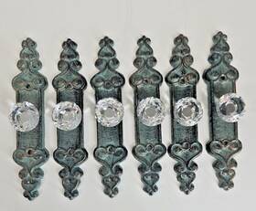 6-elegant Stoneledge Investments Hw-25 Cast Iron Handles Pulls Green Gold Crystal Look Knob 7 Inch Long