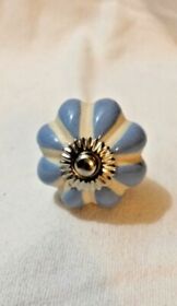 47053 Striped Periwinkle Blue Ceramic Floral Scalloped Drawer Pull Knob Craft