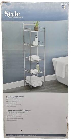 1599745 Style Selections 043197167637 5-tier Linen Tower Satin Nickel Finish New E4