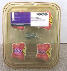 Style Selections 846097008396 New 4 Pk Butterflies Ceramic Drawer Pulls Knobs Cabinet Kids Decor Select
