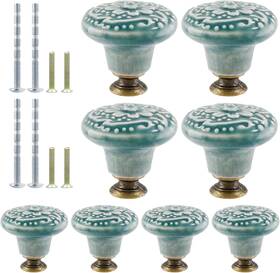 Suiwotin 711181245929 8pcs Green Ceramic Knobs Vintage Kitchen Cabinet Pulls Retro Dresser K